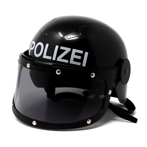 TrendandStylez Kinder Helm POLIZEI, Police, Visirhelm Polizist, Kinnriemen, Visir hochklappbar verstellbarer Polizeihelm als Kostüm Zubehör für Jungen & Mädchen zu Karneval & Fasching
