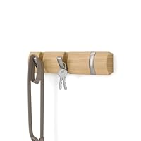 Umbra Flip 3 Garderobenhaken – Moderne, Schlichte und Platzsparende Garderobenleiste mit 5 Beweglichen Haken für Jacken, Mäntel, Schals, Handtaschen und Mehr, Natur/Nickel