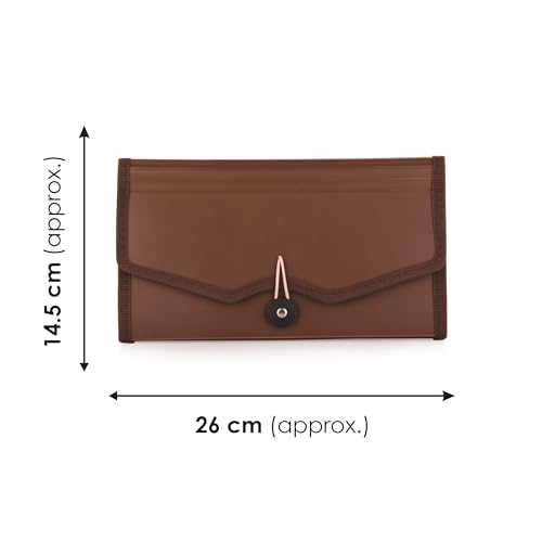 Image of Polen 2 Pcs Cheque Expanding File with Elastic Closure 13 Pockets 0.7mm Outer Cover & 0.2mm Inner Partition Sheet, Edge Binding, Index Tabs for Easy Identification, Size Cheque. (Radiant Brown)