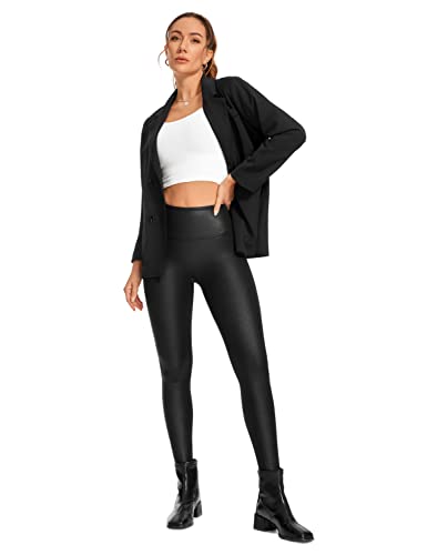 CRZ YOGA Women's Butterluxe Matte Faux Leather Leggings No Front Seam High Waist Stretch Gym Leggings Pleather Pants - 26.5'' Black Classic 12