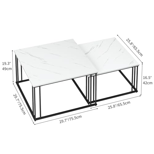 YITAHOME Moderner Couchtisch 2er-Set für Wohnzimmer, weißgraue runde Couchtische aus Holz, Cocktailtische, Beistelltisch mit stabilem Metallrahmen – Bild 3