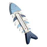SHINEOFI Termómetro de Pared Decorativo de Madera Estilo Mediterráneo Diseño de Espina de Pez Azul y Blanco, Medidor de Temperatura Funcional para Decoración Náutica de Hogar, Patio