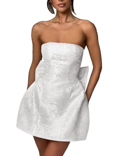 Xijun White Embroidery Satin Short Wedding Dress for Bride Strapless