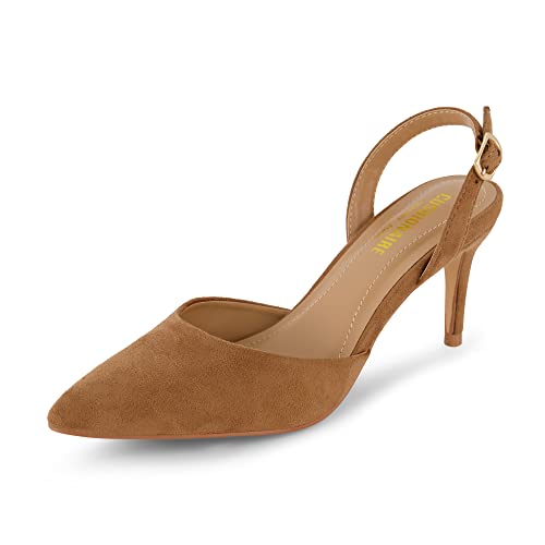 Cushionaire Women's Petula Sling Back Dress Pump +Memory Foam, Wide Widths Available, Tan Suede 9 #TOP12