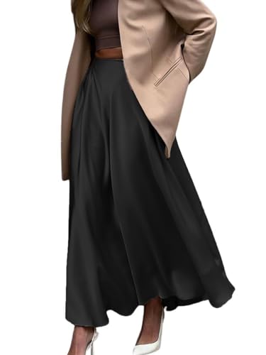 utcoco Womens Satin Maxi Skirt Dressy Casual High Waisted Pleated Long Skirts for Women