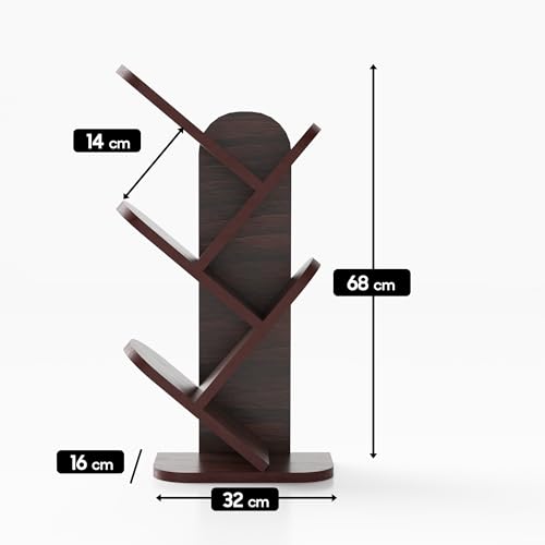 Image of SBF Furniure 5-Tier Modern Tree Bookshelf - Freestanding Black Bookcase for Home & Office | Space-Saving Vertical Display Shelf for Books, Decor & Plants (Brown)