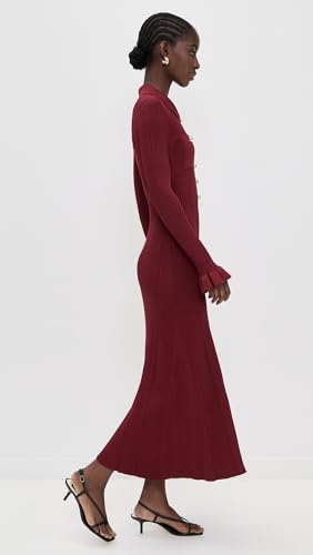 Women's Burgundy Ribbed Knit Midi Dress4