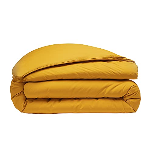 Housse de Couette 100% Percale de Coton Lavé 80 Fils Jaune 220x240 - Linge de lit Premium