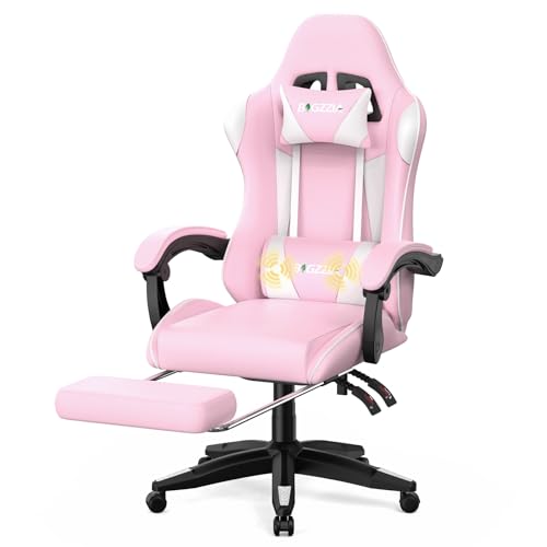 Racingreat Massage Gaming Chair with Footrest Ergonomic Reclining Office Chair with Lumbar Back Massage & Headrest for Office & Home (Pink)