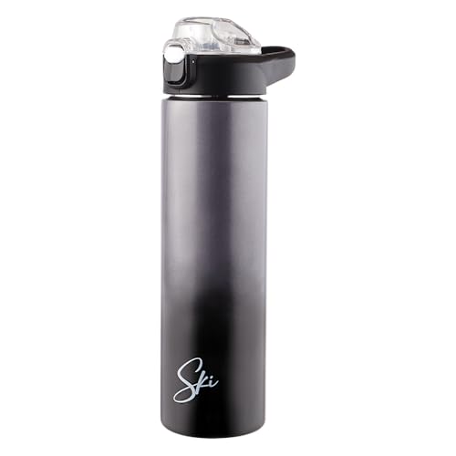Image of SKi Homeware Stainless Steel Sipper Water Bottle 750ml with Push Button Flip-Top Cap for School, Office, Gym, Travel, Adults & Teens, Leakproof, Rust Free, Dual Colour Grey Gradient (Marco-Grey)