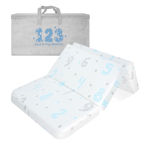 Image of Trifold Pack and Play Mattress Pad, 38 inchx26 inch Memory Foam Pack N Play Mattresses for Baby Toddler, Foldable Portable Travel Crib Mattress for Pack N Play with Carry Bag
