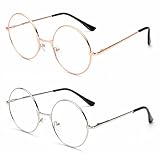 [huazontom] 伊達メガネ 丸メガネ レディース おしゃれ 2組 軽量 だてめがね メンズ 大きめ パーティー レトロ コスプレ 小物 人気 ゴールド/シルバー