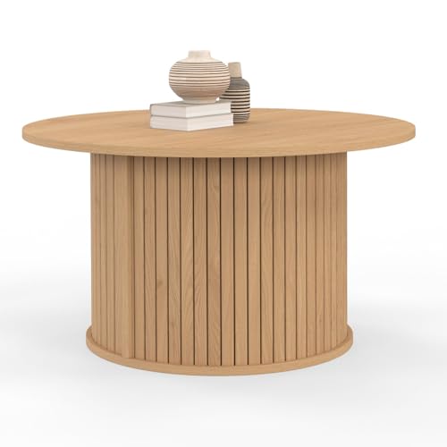 IDMarket - Table Basse Ronde Juliette 70 cm Lattes tasseau Bois Coloris chêne