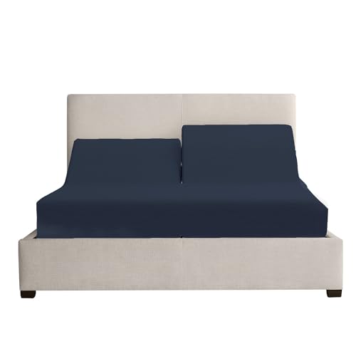 Image of Cottingon 4 PC Split /Flex Top King Sheets Sets for Adjustable Beds, Luxury Microfiber Half Split King Sheets for Sleep Number Beds fits 15 to 18 Inch Deep Mattress, Navy Blue