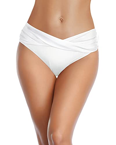 Image of Tempt Me Women Twist Bikini Bottom Moderate High Cut Bathing Suit Bottoms Ruched Swimsuit Bottom