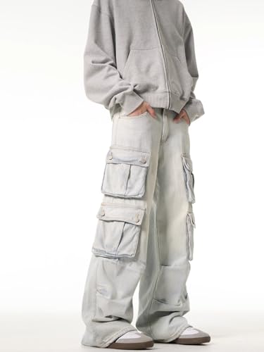 GUOYUXIAO Men's Jeans American-Style Workwear Denim Pants Loose-Fit Multiple Pockets Trouser for Men4