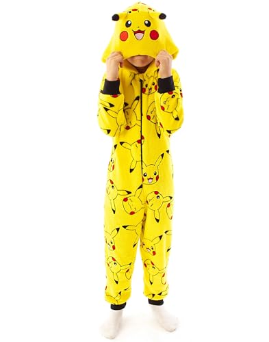 Pokémon Onesie Boys Pikachu Yellow 3D Orecchie per Bambini Tutto in Un Pigiama p 11-12 Anni