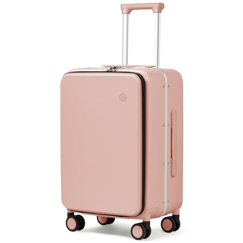 Image of mixi Luggage Suitcase with Spinner Wheels, Travel Luggage Aluminum Frame PC Hardside with TSA Lock & Cover, Pink, 20-inch, Minimalist
