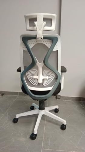 Image of Ergonomic Office Chair with Headrest, High Back Mesh, Grey, Height Adjustable, Chrome Base