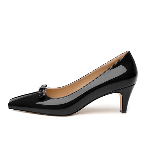 Womens Mid Heel Pump Shoes, Square Toe Bowtie Chunky Heels for Women 2"2