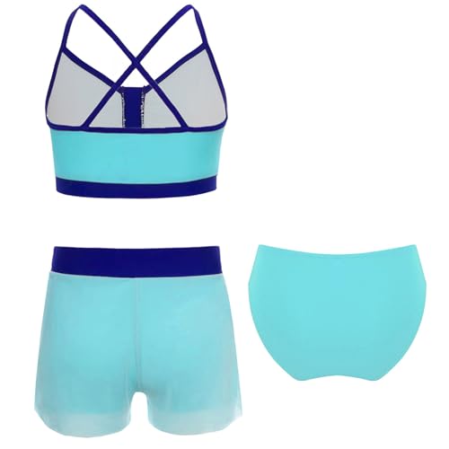 Kids Girls 3Pcs Bikini Sets Solid Color X Back Swim Crop Top Bottom Brief Bathing Suits2