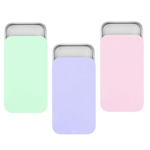 JIYIN 3 PCS Metal Tin Box Containers 3 Colors Mini Rectangular Slide Top Tin Box Containers 2.36 by 1.33 by 0.4 Inch Empty Hinged Container for Candies Jewelry Crafts Pills Survival Kit