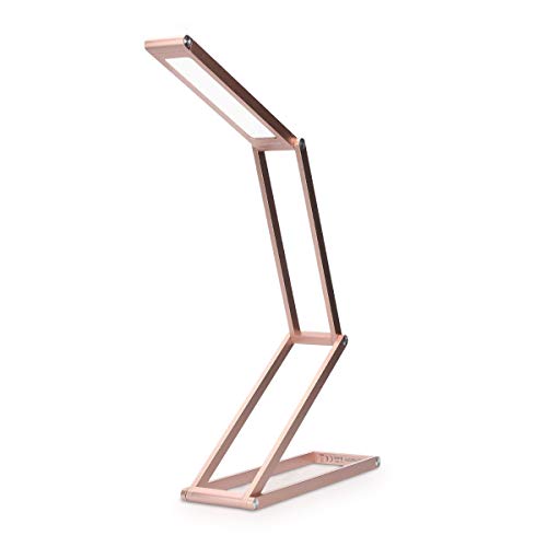 kwmobile Lampe de bureau LED - Luminaire pliable en aluminium sans fil avec micro-USB et crochet amovible - Lumière table de nuit salon - Rose doré