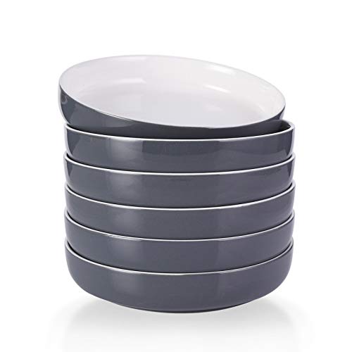 Kanwone 28 Ounces Porcelain Pasta Salad Soup Bowls Large Serving Bowl Set - Set of 6 Grey Microwave and Dishwasher Safe Bowls …