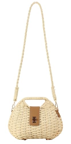 Summer Straw Bag for Women Hand-woven Crossbody Shoulder Bag Top Handle Handbag Small Tote Clutch Rattan Beach Purse