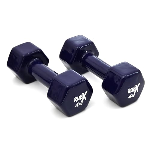 Image of RUBX Premium Unisex (Set for Men & Women) Vinyl Dumbbells Set of 2 |Ideal Home & Gym Workout | Fitness Gym Equipment for Strength Training, Bodybuilding, & Aerobics (4+4=8kg (BLUE), 4 KGS Each)
