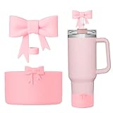 Lnulyaciy Bow Silicone Protective for Stanley Boot for 20/30/40Oz, 2 Pack for Stanley Cup Accessories Compatible 12-24Oz for Hydroflask Boot and More (Pink Set)