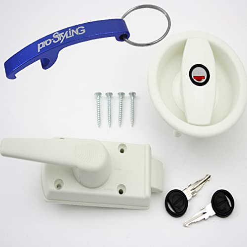 Türschloss Schloss Wohnwagen Wohnmobil Caravan Boot rund weiß rechts komplett im Set mit pro-Styling Schlüsselanhänger