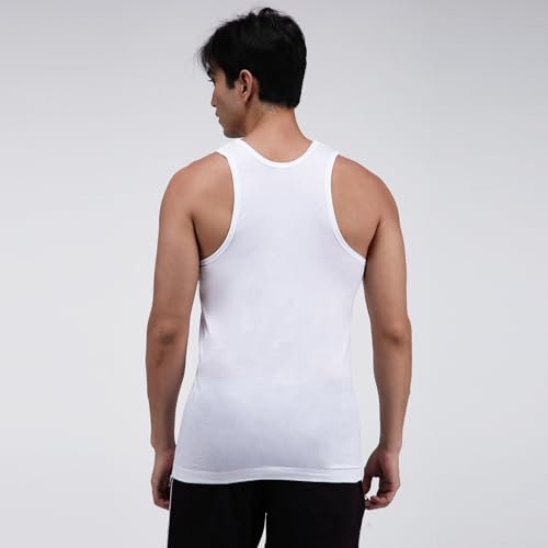 Image of Amul Comfy Men's White Interlock Solid Vest Combo Pack