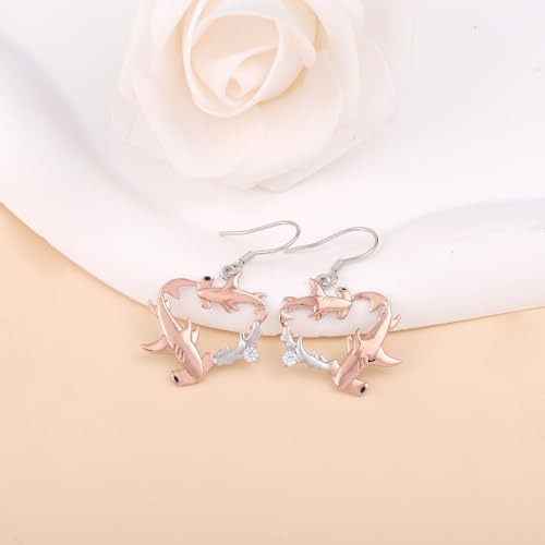 Hammerhead Shark Dangle Earrings - 925 Sterling Silver Cute Hammerhead Shark Mother Calf Earrings Ocean Jewelry Gifts for Eco-Conscious Animal Lovers3