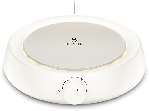 JEEMOO Mug Warmer Upgraded, Electric Coffee Warmer for Desk/Home Use, Stepless Temperature Regulation (120℉-136℉), Candle Warmer Plate, 8-Hour Auto Shut Off (White)