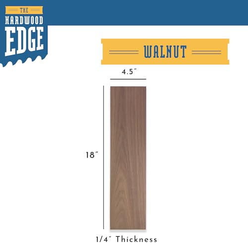 The Hardwood Edge Walnut Hardwood Planks - Walnut Wood for Unfinished Wood Crafts - 1/4’’ (6mm) 100% Pure Hardwood - Laser Engraving Blanks - Hardwood Planks for Crafts (1/4″ x 4 1/2″ x 18″, 4)