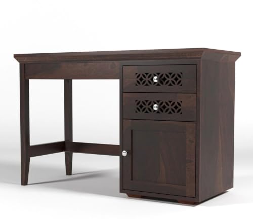 Image of Solid Sheesham Wooden Study Table & Desk with Drawer for Office and Home | Computer Laptop Table | Reading & Writing Desk | Laptop Desk (Walnut A)