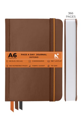Image of NEORAH -A6 DOTTED | 368 Pages - 110 Gsm | PAGE A DAY JOURNAL (14.8 X 10.5 cm)-Hardcover Dot Grid Notebook |Back Pocket |3 Silk Book Mark - Completely HANDMADE for Journaling,writing - BROWN