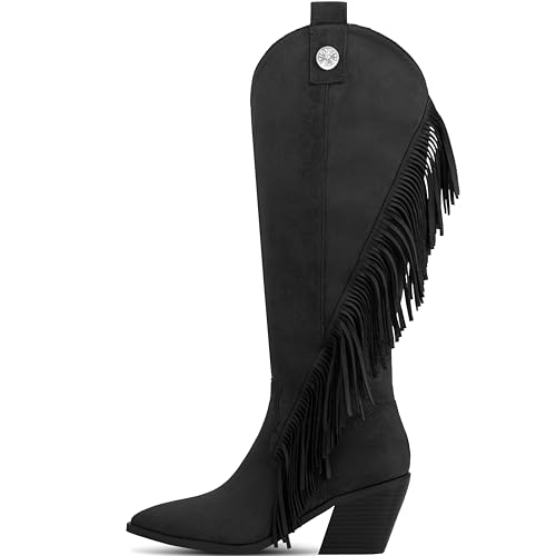 Fringe Cowboy Boots For Women Knee High Boots Chunky Heel Pointed Toe Western Boot Faux Suede Cowgirl Boots For Dressing Vacations Parties Gatherings2