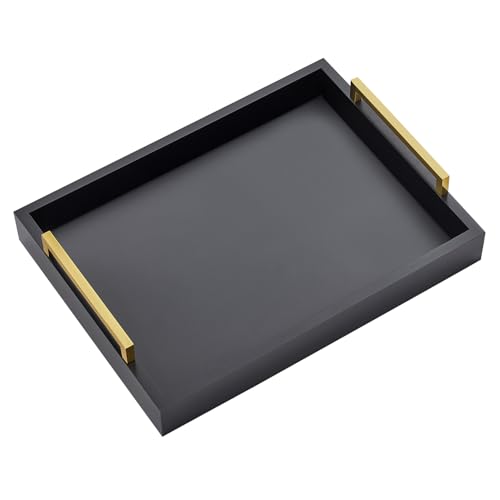 Bandejas de Servir de 40 x 30 x 5 centímetros con Asas, Bandeja Decorativa Negra, bandejas otomanas para Desayuno, café, Sala de Estar, baño, Cocina y Aire Libre (Negro)