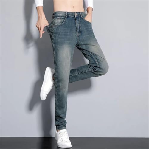 Men's Denim Pants Vintage Slim Fit Thin Elastic Casual Straight Long Pants4