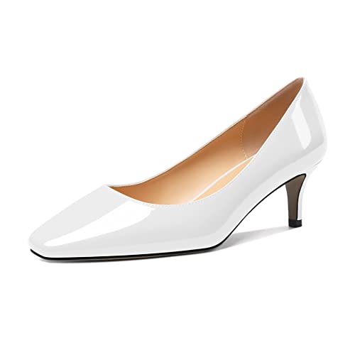 Soireelady Women’s Kitten Heels Closed Square Toe Pumps Mid Heel Shoes Slip-on Heels Comfort Office Shoes 2Inch Classic Kitten Heel Pumps