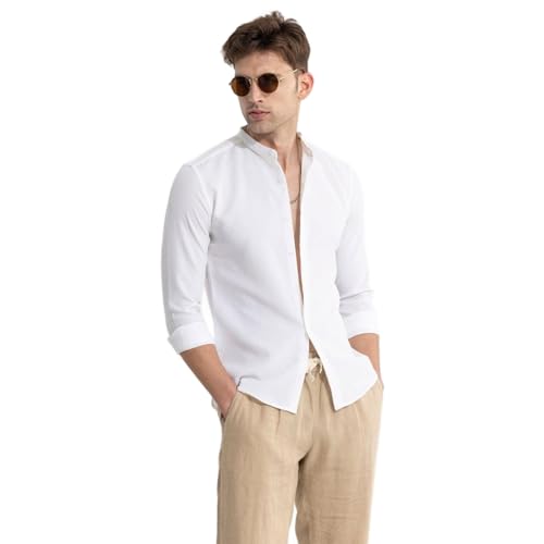 Image of SNITCH Slim-Fit Textured White Cotton Shirt