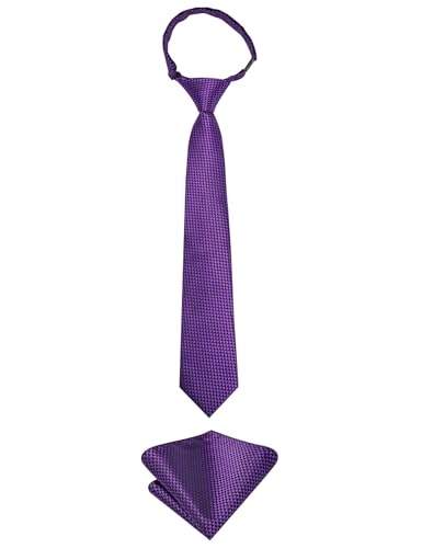 Image of Hi-Tie Boys Tie Pre-Tied Pocket Square Set Adjustable Kids Neckties Age 7-11 Years School UniForm Graduation