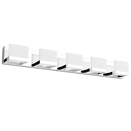 Tipace 5 Lights Modern LED Vanity Light Chrome Stainless Steel Up and Down Bathroom Lighting Fixtures Over Mirror(White Light 6000K)