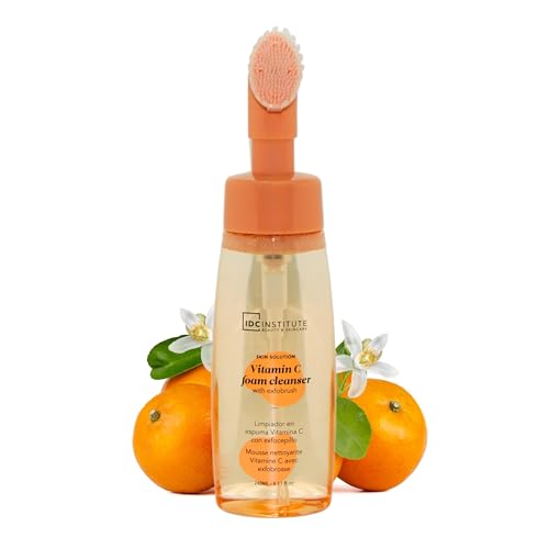 Limpiador Facial Para Todo Tipo De Piel Con Vitamina C Antioxidante, Desmaquillante, Hidratante. Espuma Limpiadora Facial Con Cepillo Tonifica y Limpia La Piel. Limpiador de Poros 240 mL Vitamina C