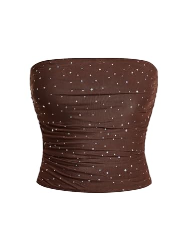 Image of Floerns Women's Rhinestone Sleeveless Bandeau Party Corset Strapless Tube Sequin Top
