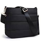 LOTEZAVA Cross Body Purses for Women Lightweight Quilted Puffer Tote Bag Casual Hobo Nylon Shoulder Handbag Travel (Black)