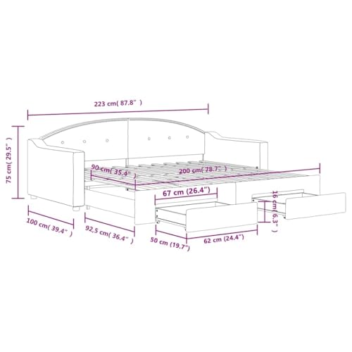 vidaXL Sofá Cama Nido con cajones Tela Gris Claro 90x200 cm - imagen 3