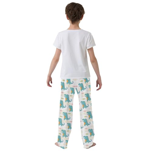 ZZXXB Lovely Cartoon Dino Boys Long Pants Soft Trousers Elastic Waist Kids Lounge Bottoms with Pockets S-XL3